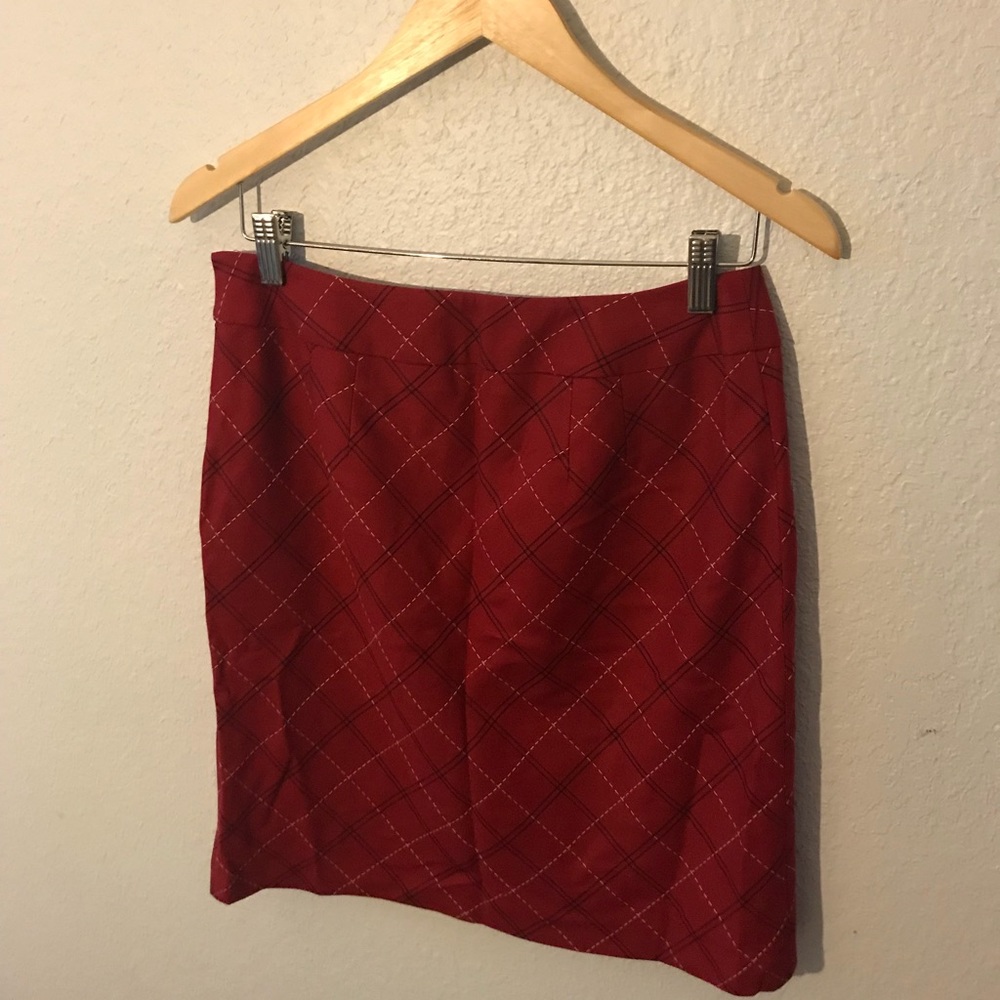 Ann Taylor Loft Size 4 Red Plaid Midi Skirt